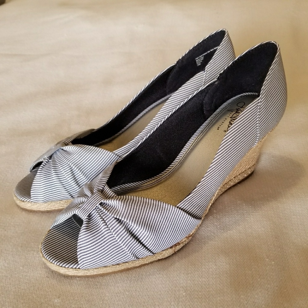 Life Stride Striped Espadrille Wedge, Size 10
